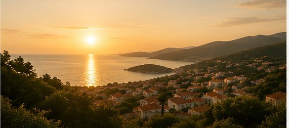 Panorama uvale Soline i mora u zalasku sunca